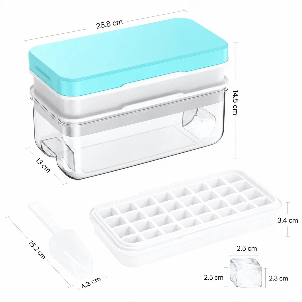 Set de charolas para hielo apilables con tapa y contenedor, fácil de liberar