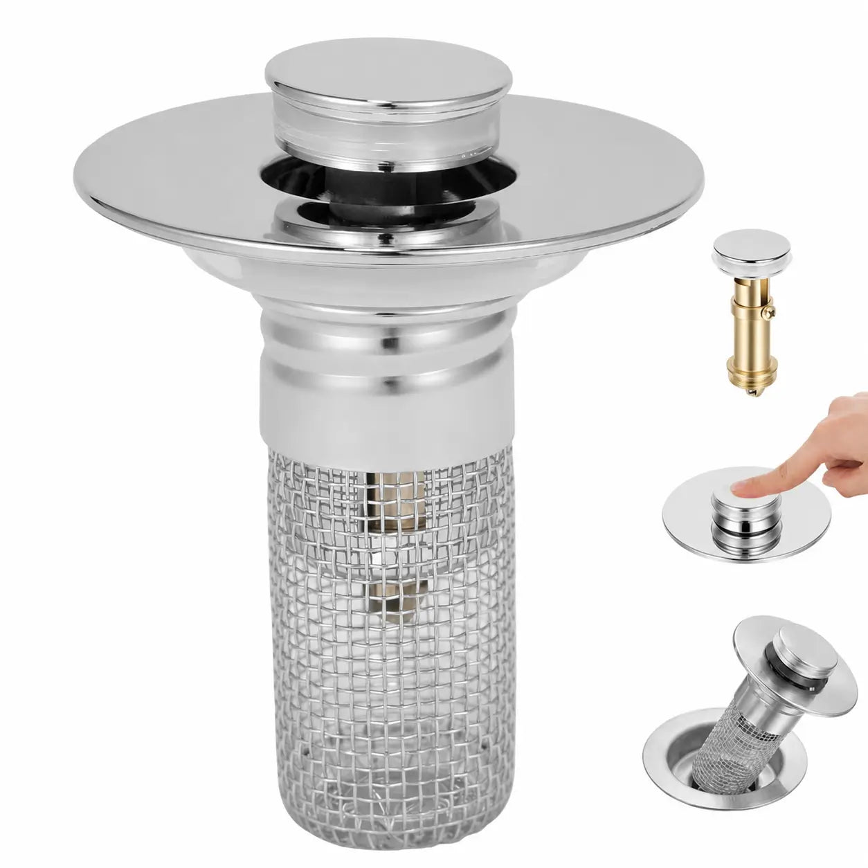 Tapón coladera universal 2 en 1 para lavabo, con canastilla removible de acero inoxidable contra cabello y malos olores