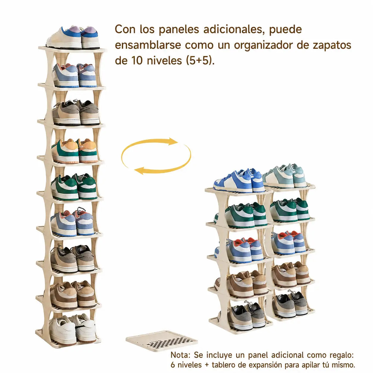 Zapatera vertical desmontable de plástico ajustable, organizador ahorra espacio para tenis y zapatos en recámara, baño u oficina con niveles expandibles
