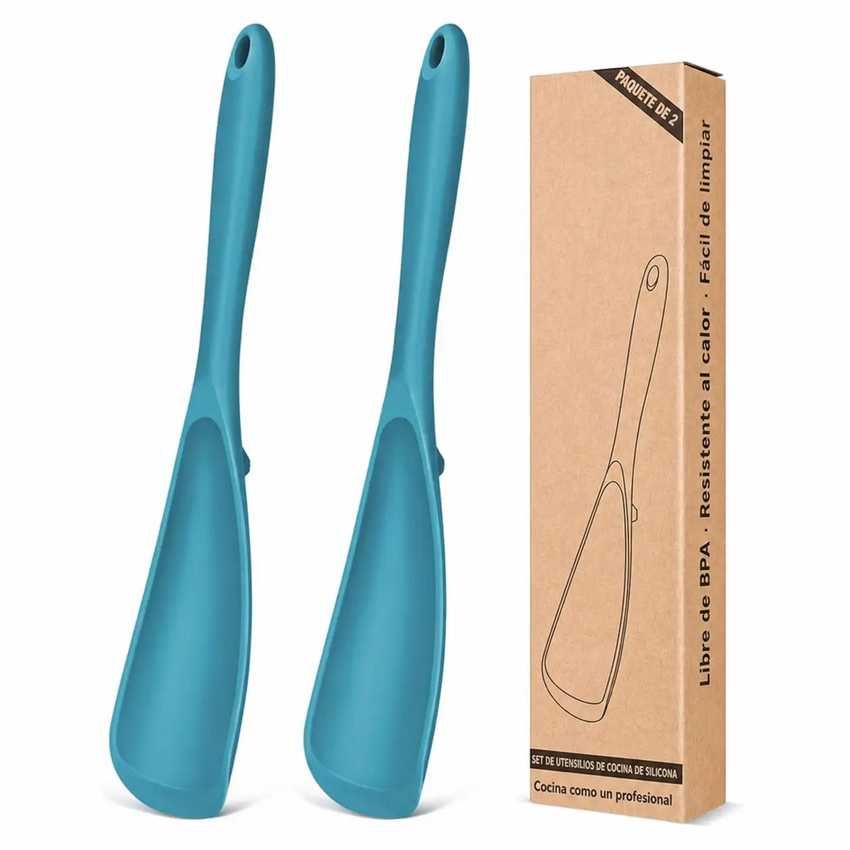 Cucharas Espátula de Silicón Grado Alimenticio, Paquete de 2, para Sartenes Antiadherentes