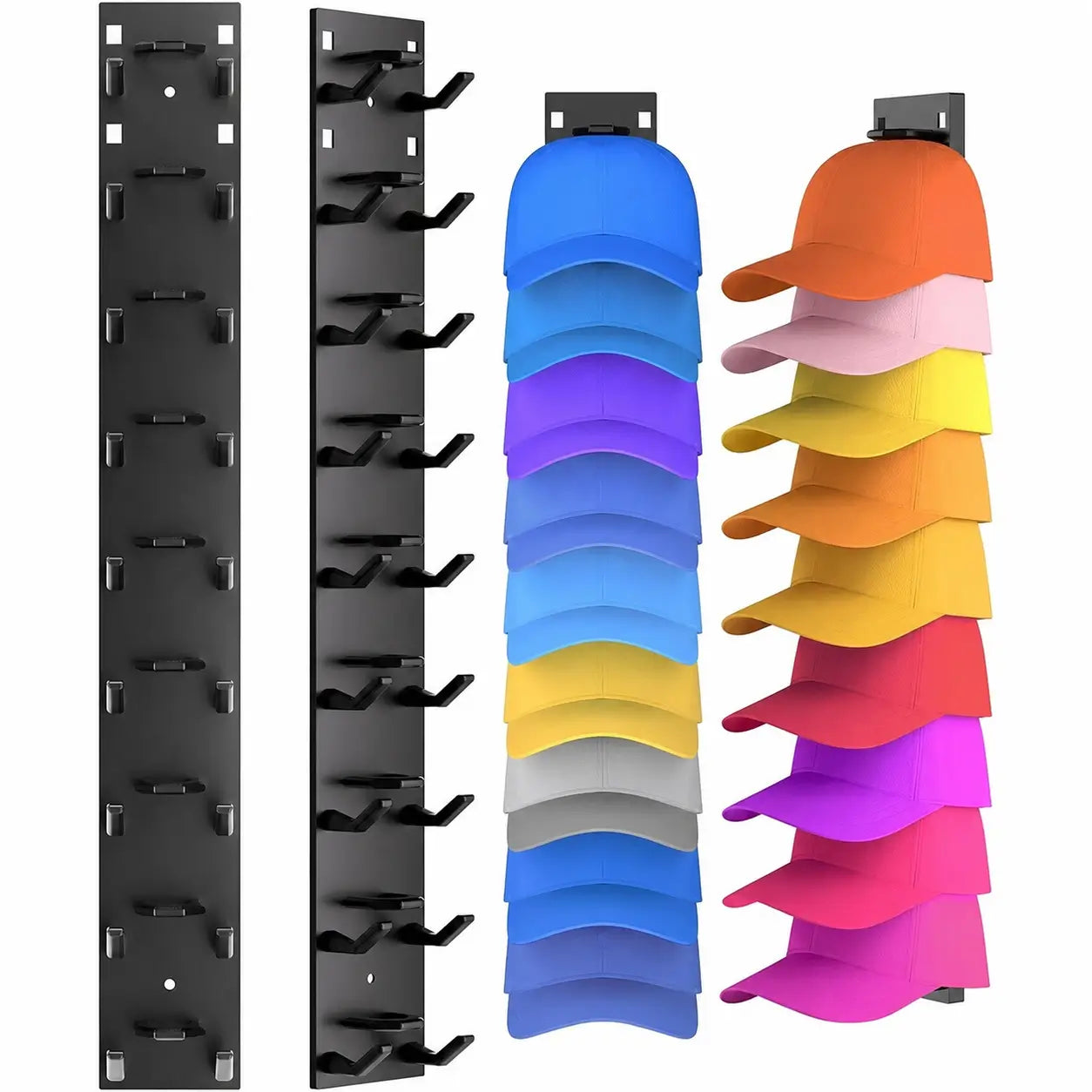 Organizador de gorras para pared, paquete de 2 con 18 espacios, instalación adhesiva o con tornillos para clóset y recámara ordenada
