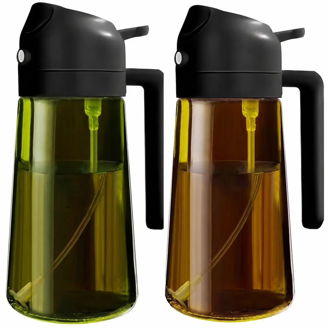 Set de 2 atomizadores de aceite 470 ml en vidrio oscuro, dispensador 2 en 1 para freidora de aire, asador y cocina diaria