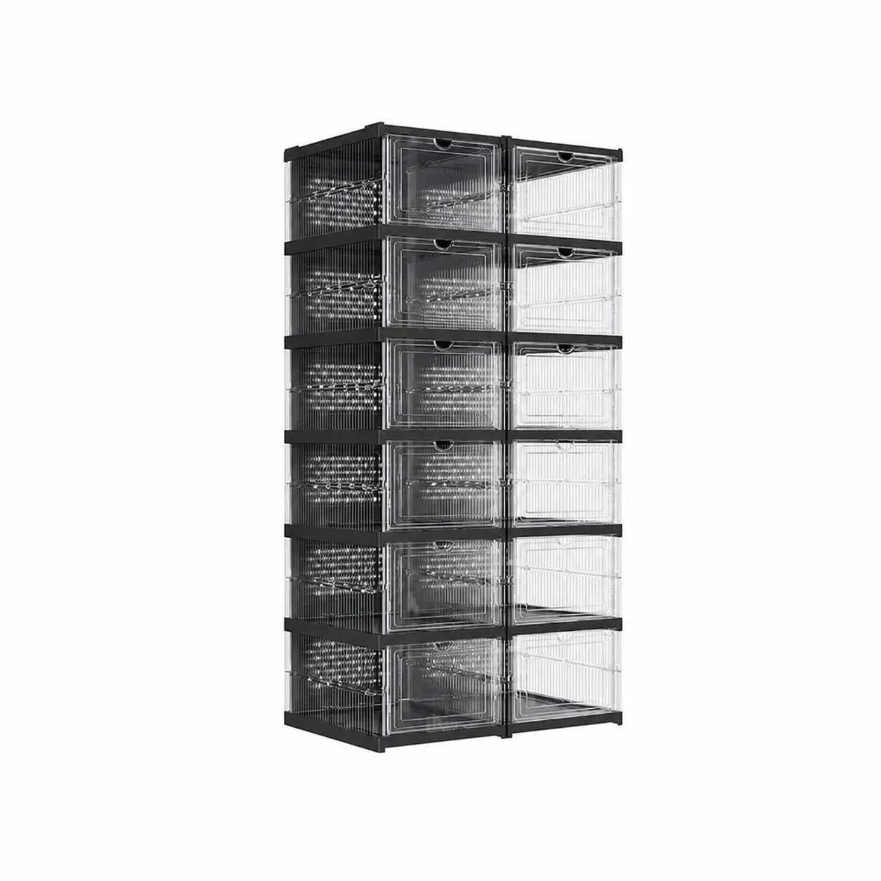 Zapatero plegable transparente con 6 cajas apilables para organizar tenis y zapatos hasta talla US 13 en clóset o entrada de casa