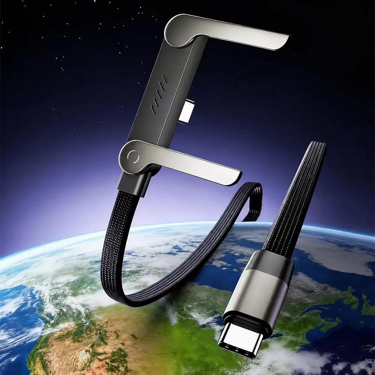 Cable USB-C 240W con soporte oculto, carga rápida y vista vertical u horizontal para celulares, tablets, laptops, gaming, oficina y viajes