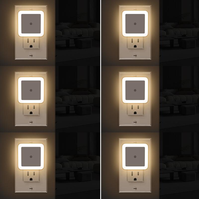 Lámpara de Noche LED con Sensor Automático Paquete de 6 Piezas Luz Blanca Cálida para Enchufe de Pared Ideal en Recámara Pasillo Baño y Escaleras del Hogar