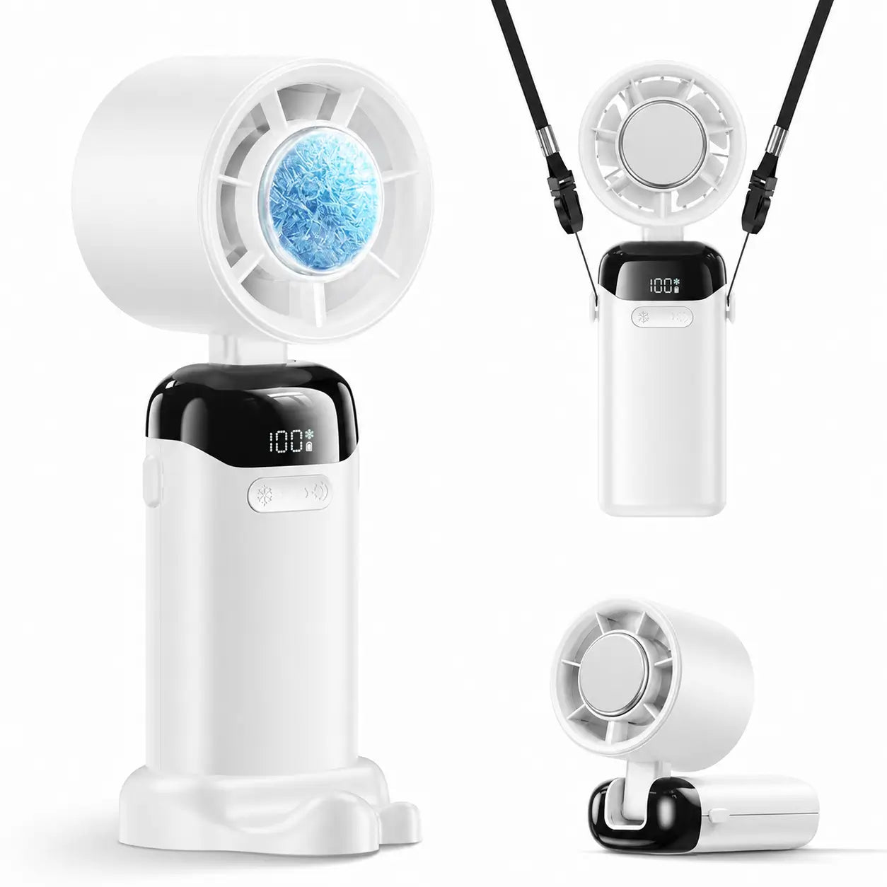Ventilador portátil turbo 4 en 1 con pantalla LED, batería 3600 mAh y 199 velocidades para viaje, oficina, escritorio y cuello