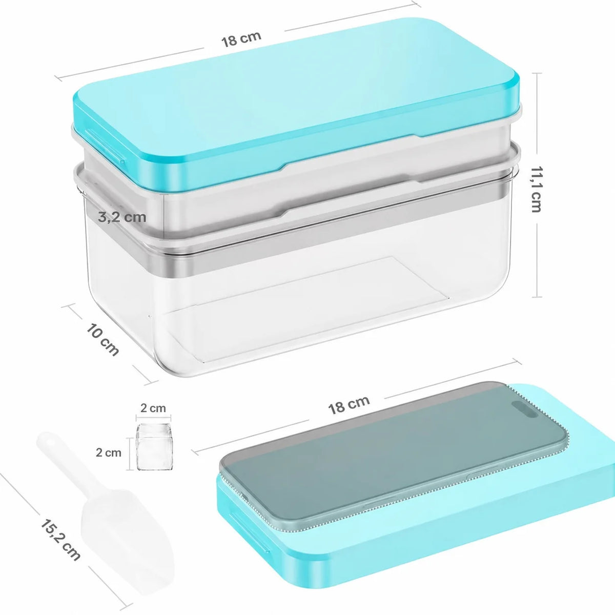 Set de charolas para hielo apilables con tapa y contenedor, fácil de liberar