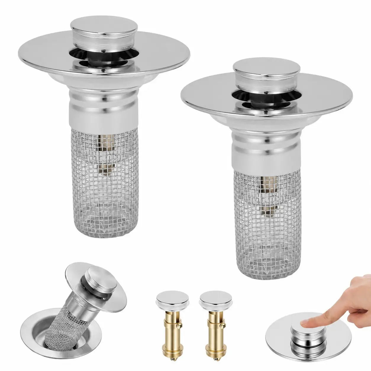 Tapón coladera universal 2 en 1 para lavabo, con canastilla removible de acero inoxidable contra cabello y malos olores