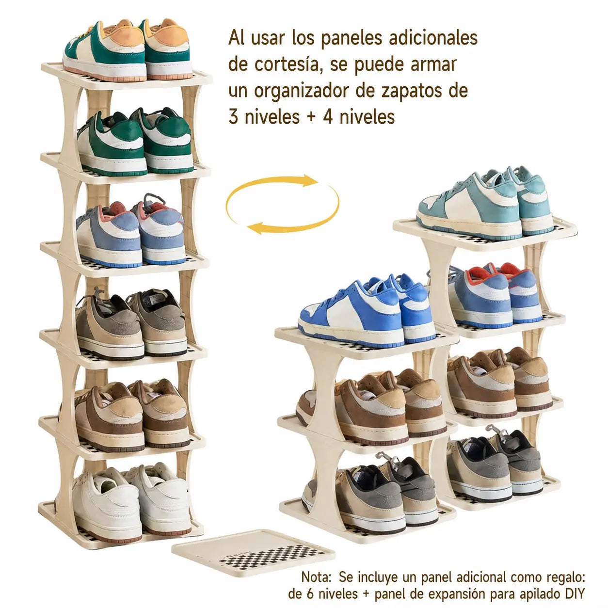 Zapatera vertical desmontable de plástico ajustable, organizador ahorra espacio para tenis y zapatos en recámara, baño u oficina con niveles expandibles