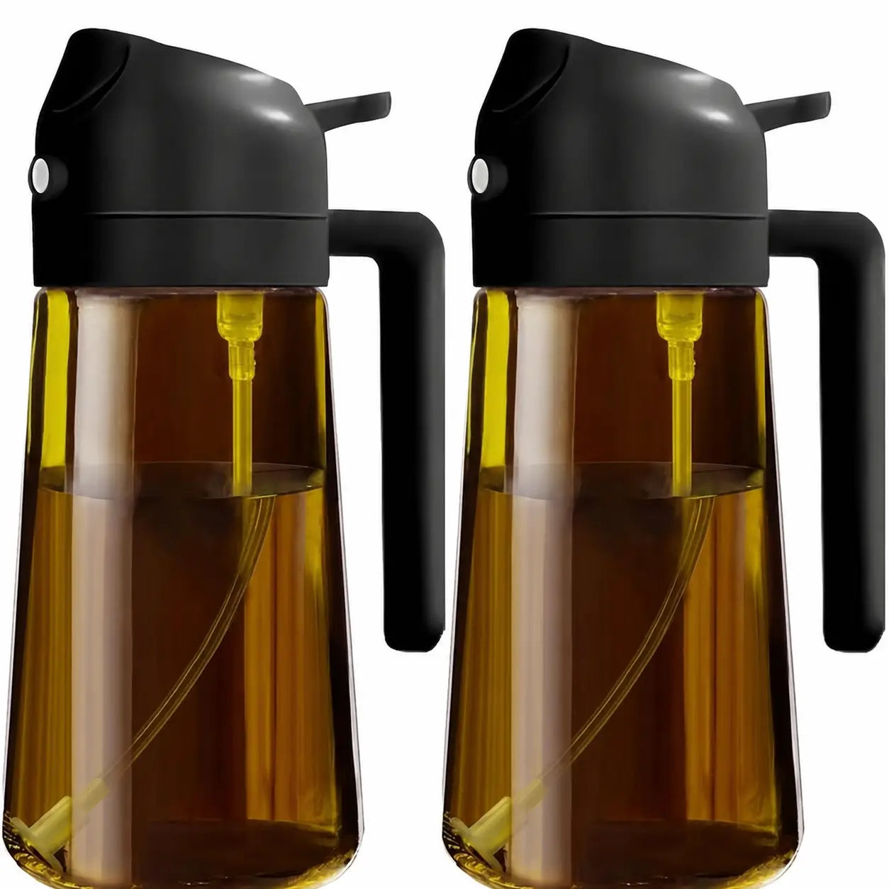 Set de 2 atomizadores de aceite 470 ml en vidrio oscuro, dispensador 2 en 1 para freidora de aire, asador y cocina diaria