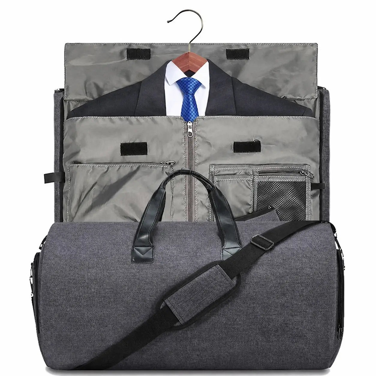 Bolsa weekender 57 L aprobada para avión con portatrajes desplegable, bolsillos con cierre y zapatero ventilado para viajes de fin de semana
