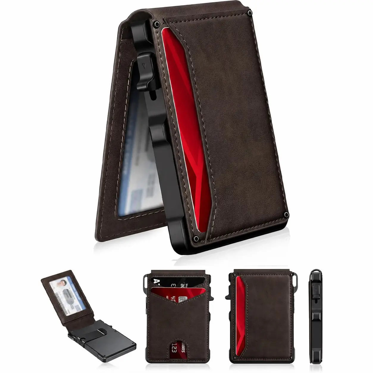 Cartera minimalista para hombre con bloqueo RFID, expulsión pop-up y clip para billetes, ideal para uso diario