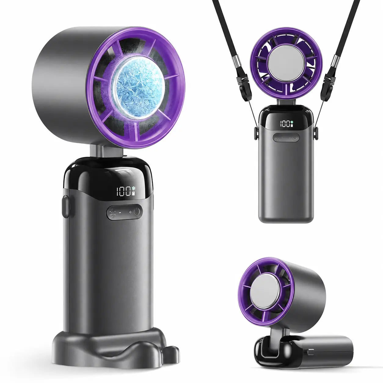 Ventilador portátil turbo 4 en 1 con pantalla LED, batería 3600 mAh y 199 velocidades para viaje, oficina, escritorio y cuello