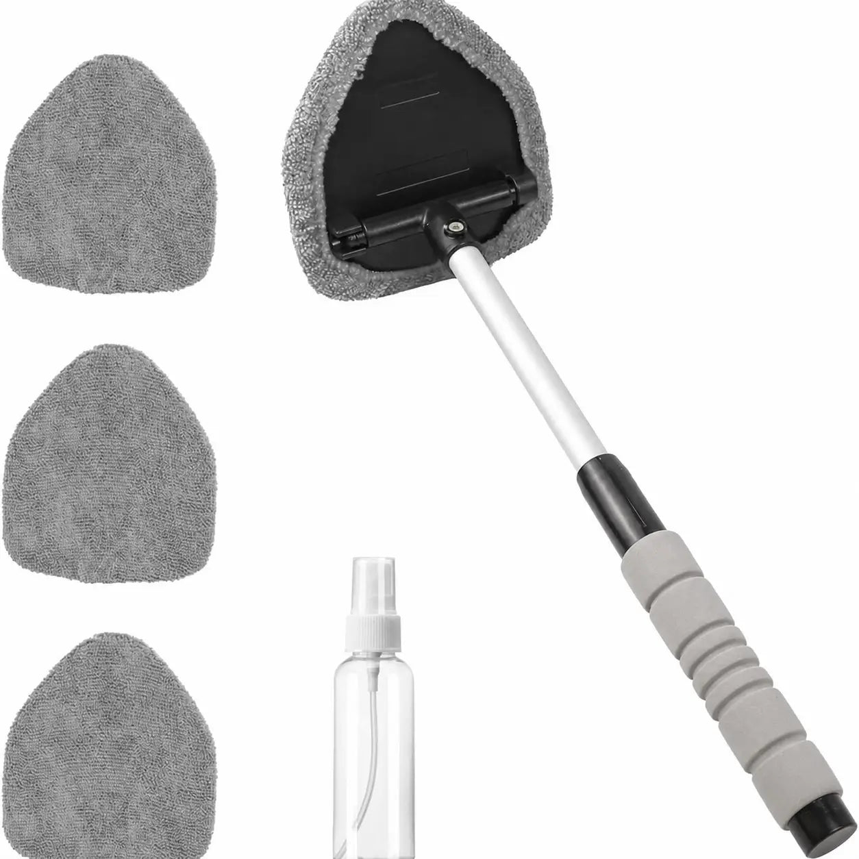Limpiador de parabrisas extensible con cabeza triangular giratoria y 4 pads de microfibra para autos, camionetas y SUV en limpieza interior y exterior
