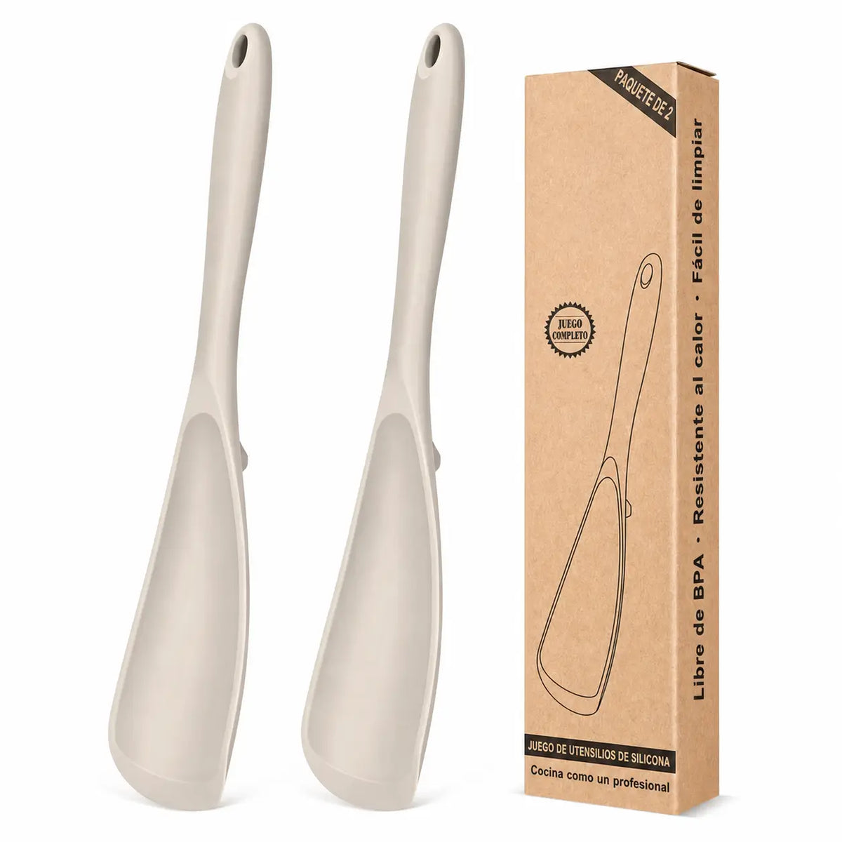 Cucharas Espátula de Silicón Grado Alimenticio, Paquete de 2, para Sartenes Antiadherentes