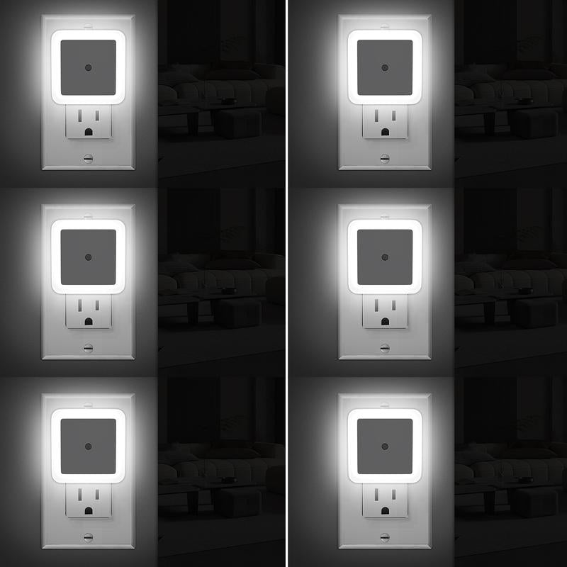 Lámpara de Noche LED con Sensor Automático Paquete de 6 Piezas Luz Blanca Cálida para Enchufe de Pared Ideal en Recámara Pasillo Baño y Escaleras del Hogar