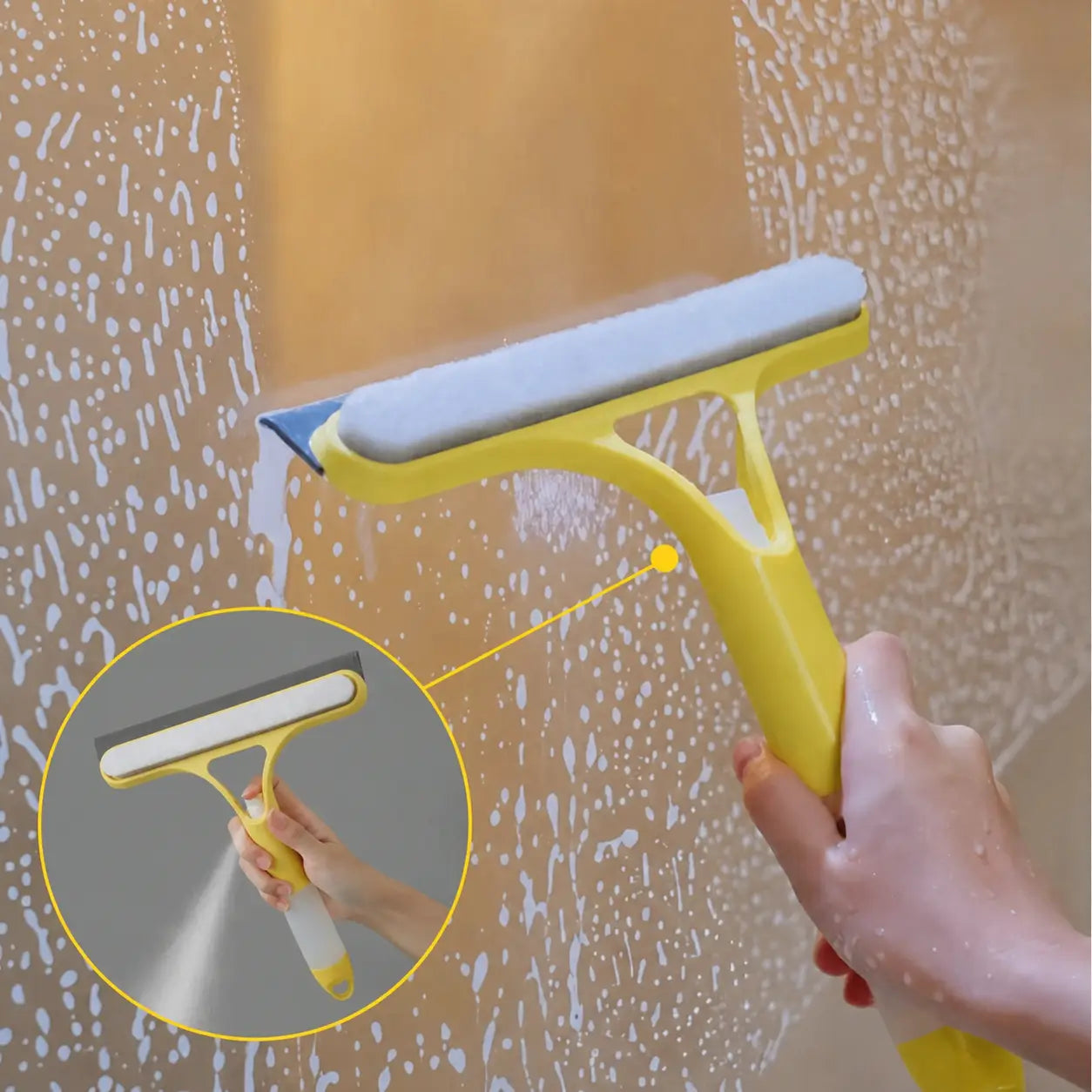 Limpiador de ventanas 3 en 1 con rociador, jalador y microfibra para parabrisas, mesas y vidrios del hogar sin marcas