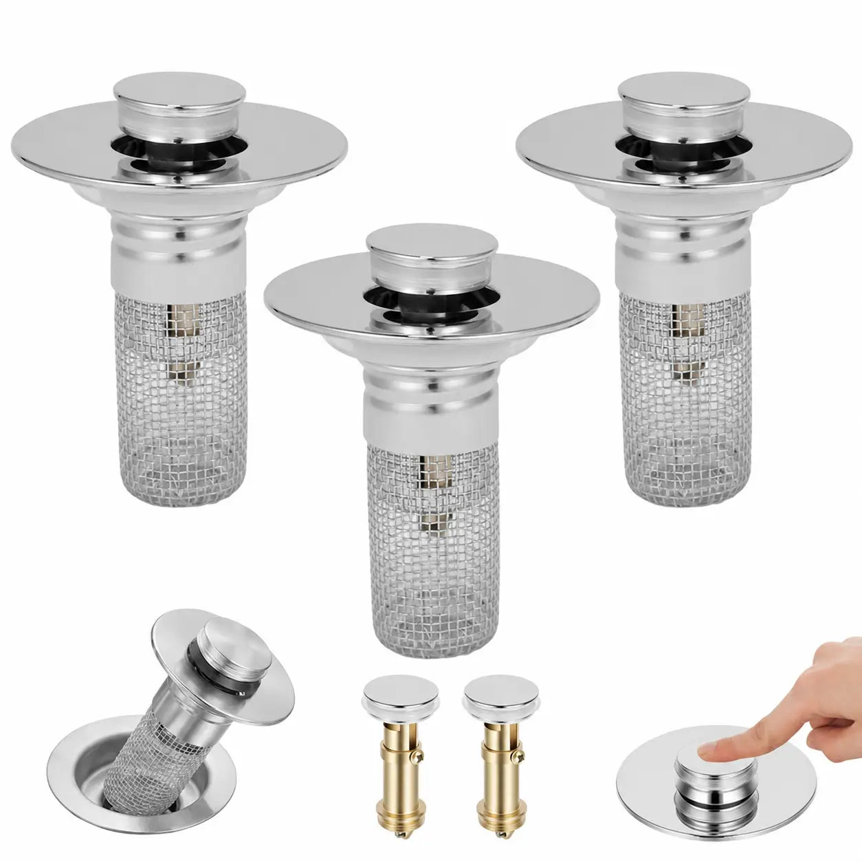 Tapón coladera universal 2 en 1 para lavabo, con canastilla removible de acero inoxidable contra cabello y malos olores
