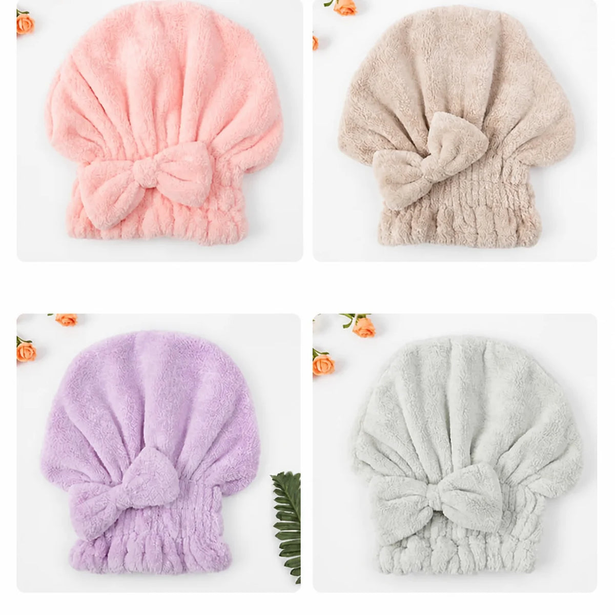 Set de 2 gorros absorbentes para secar cabello con moño, toalla suave reutilizable para ducha y rutina de viaje diaria femenina