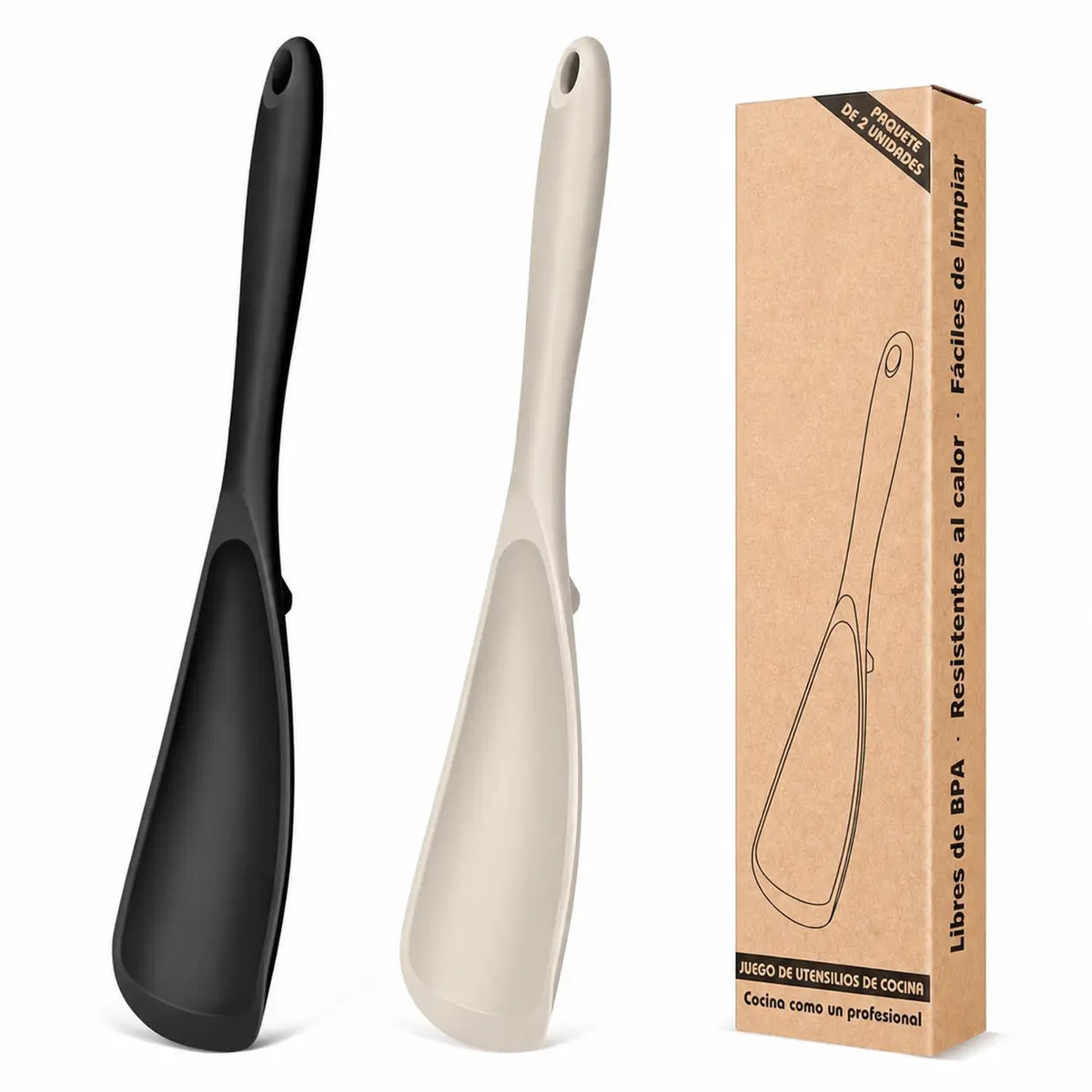 Cucharas Espátula de Silicón Grado Alimenticio, Paquete de 2, para Sartenes Antiadherentes