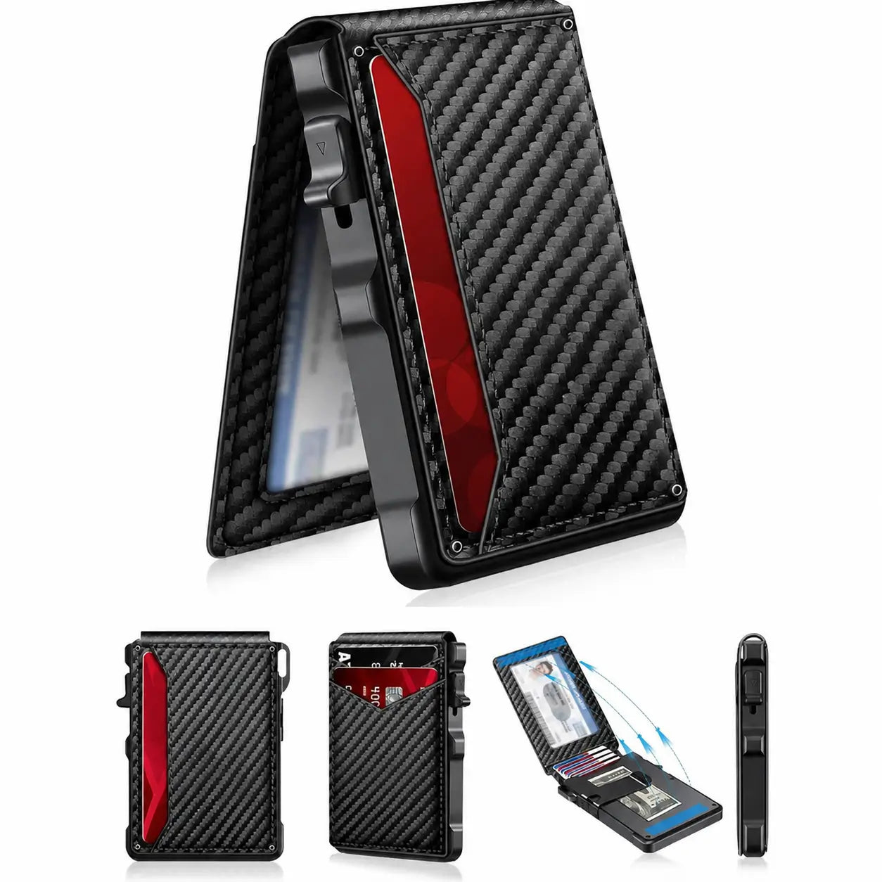 Cartera minimalista para hombre con bloqueo RFID, expulsión pop-up y clip para billetes, ideal para uso diario