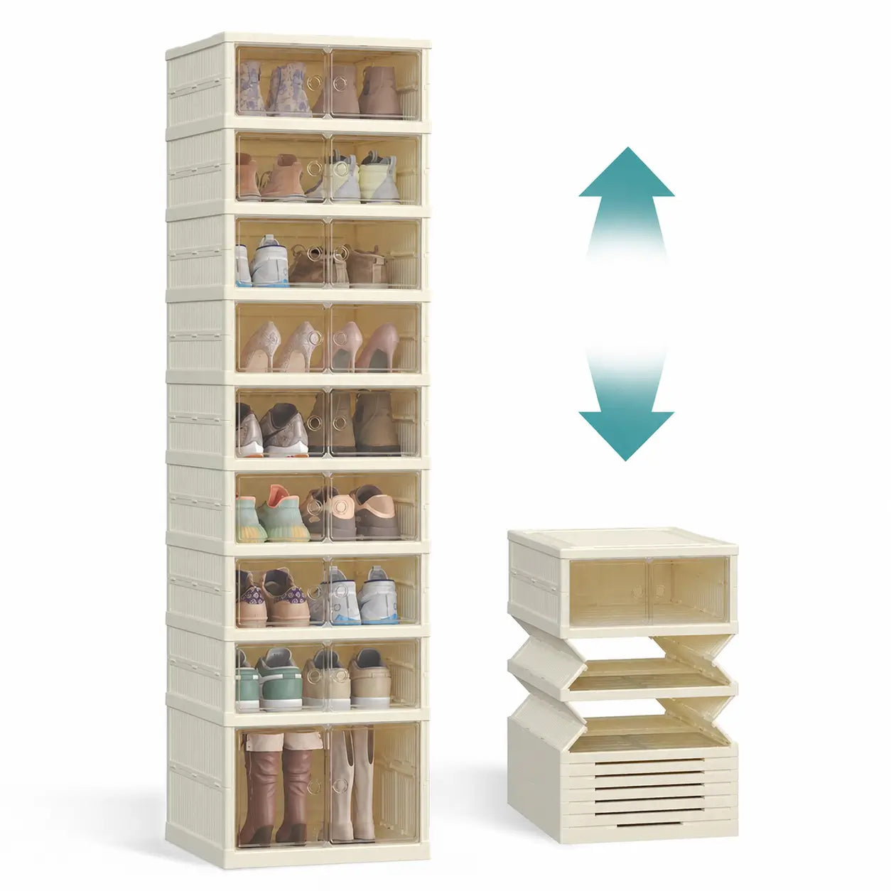 Zapatero plegable transparente con 6 cajas apilables para organizar tenis y zapatos hasta talla US 13 en clóset o entrada de casa