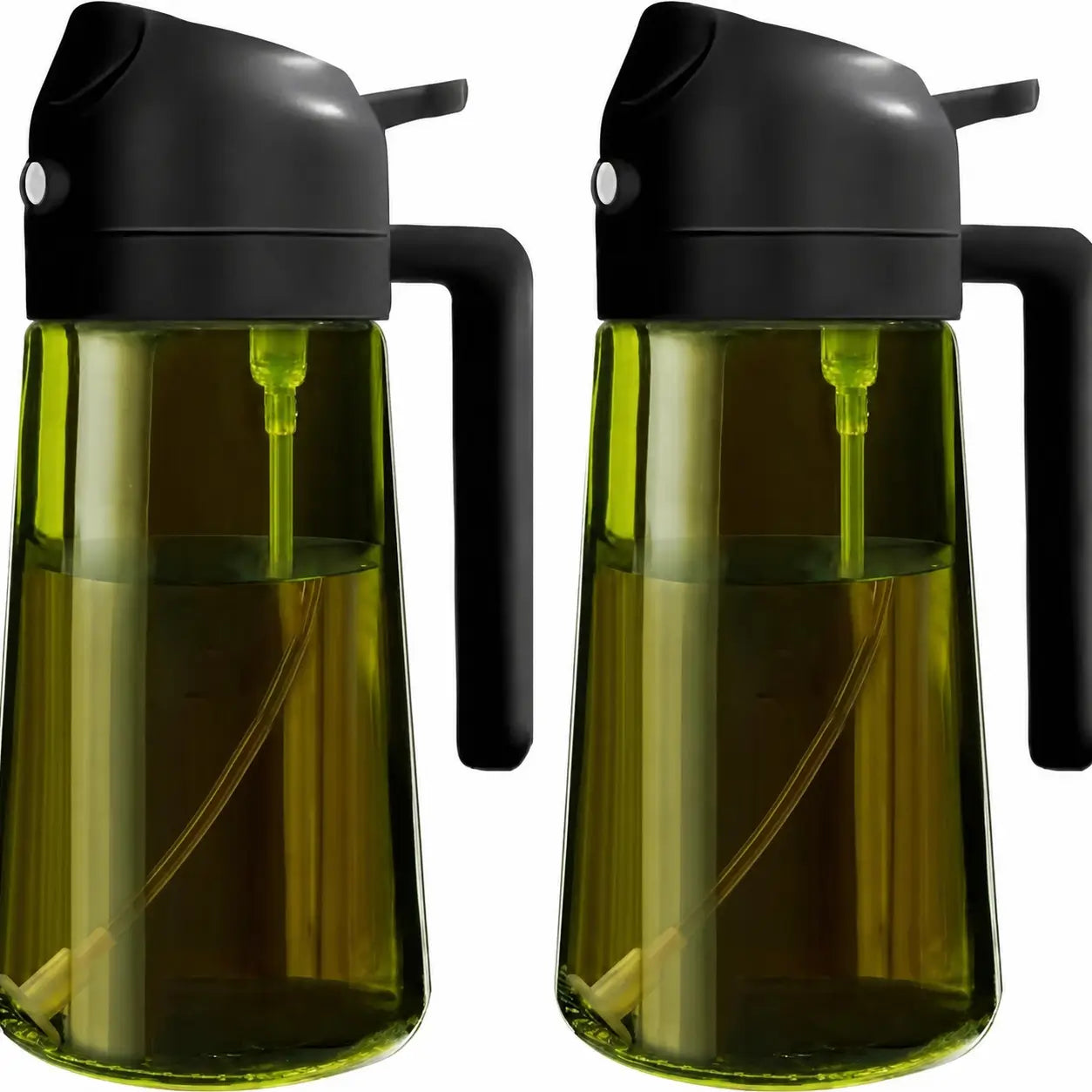 Set de 2 atomizadores de aceite 470 ml en vidrio oscuro, dispensador 2 en 1 para freidora de aire, asador y cocina diaria
