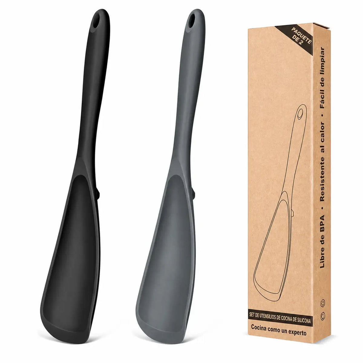 Cucharas Espátula de Silicón Grado Alimenticio, Paquete de 2, para Sartenes Antiadherentes