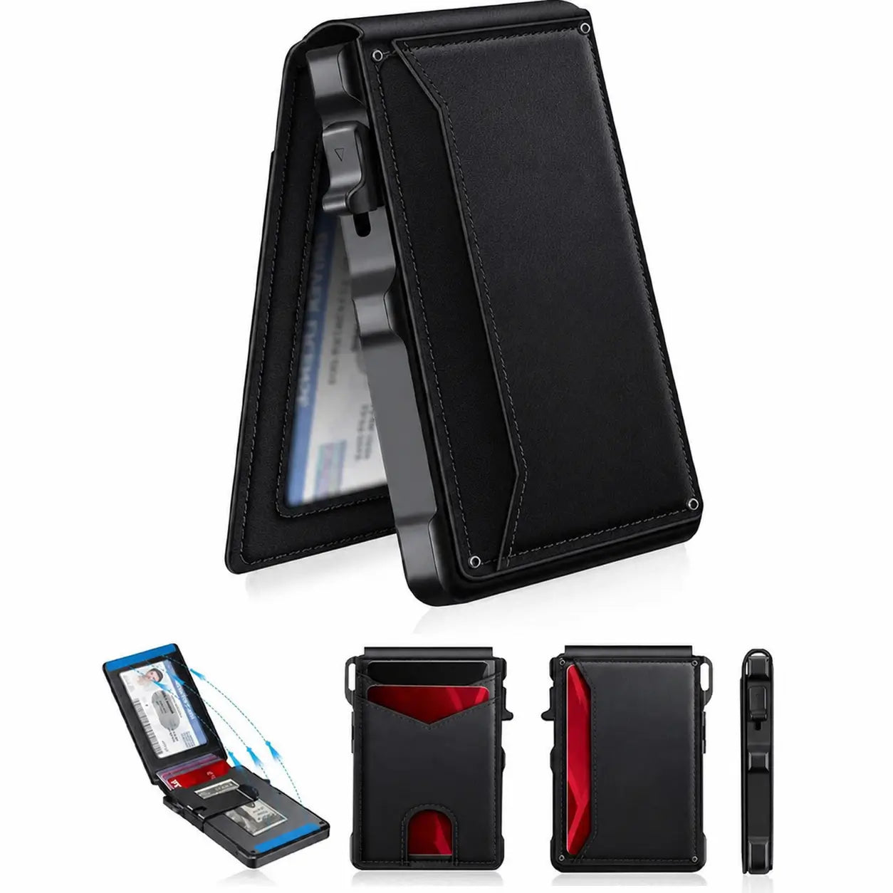 Cartera minimalista para hombre con bloqueo RFID, expulsión pop-up y clip para billetes, ideal para uso diario