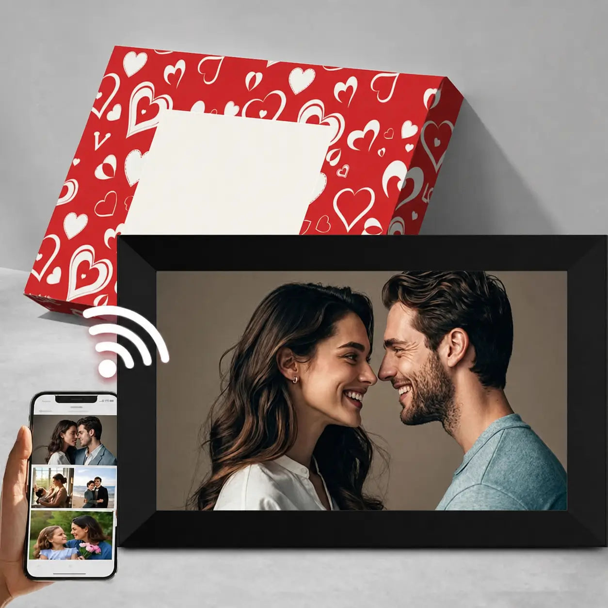Marco digital para fotos de 10.1" con diseño decorativo de madera, memoria 32GB e instalación sencilla para casa u oficina moderna
