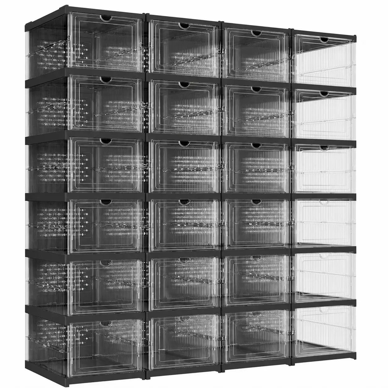Zapatero plegable transparente con 6 cajas apilables para organizar tenis y zapatos hasta talla US 13 en clóset o entrada de casa
