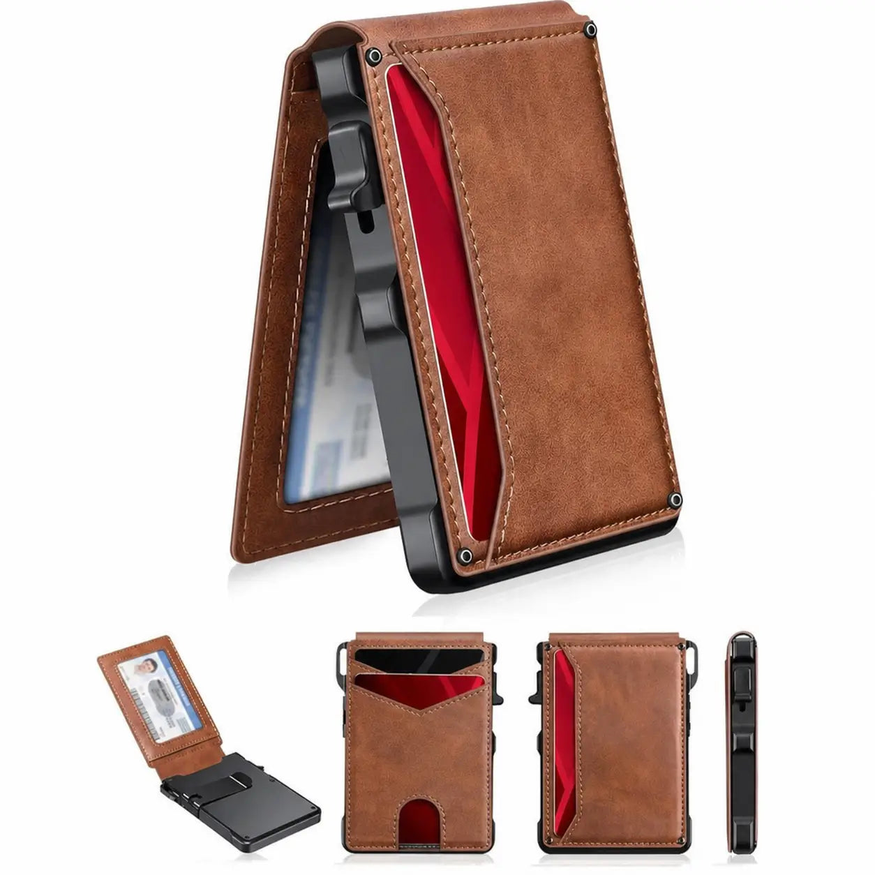 Cartera minimalista para hombre con bloqueo RFID, expulsión pop-up y clip para billetes, ideal para uso diario