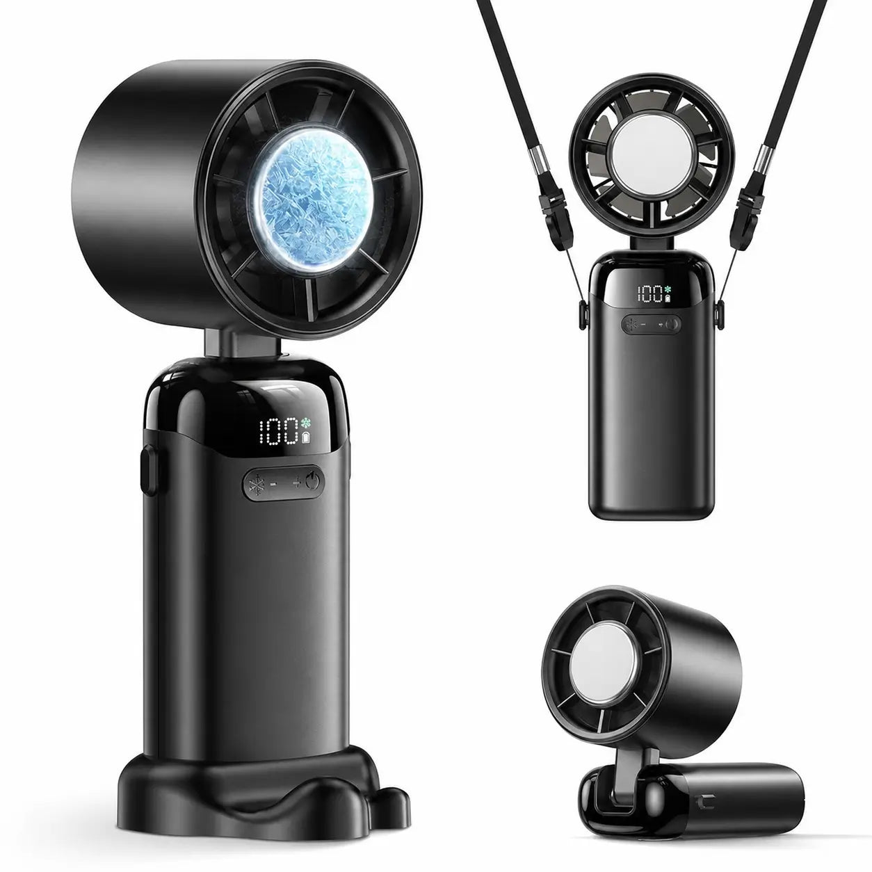 Ventilador portátil turbo 4 en 1 con pantalla LED, batería 3600 mAh y 199 velocidades para viaje, oficina, escritorio y cuello