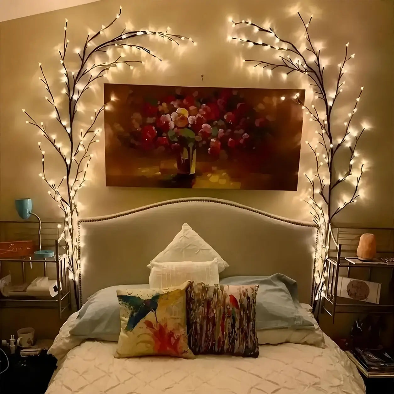 Guirnalda de ramas colgante con 144 luces LED USB, decoración DIY para pared en recámara, sala, fiestas, terraza y jardín