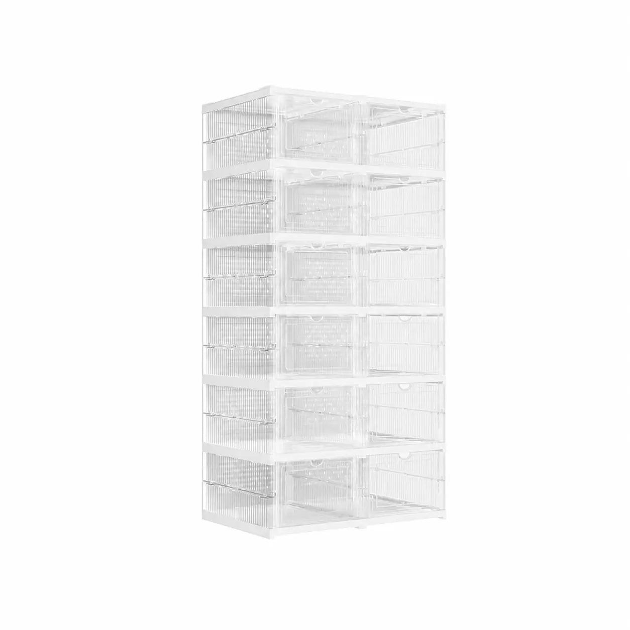 Zapatero plegable transparente con 6 cajas apilables para organizar tenis y zapatos hasta talla US 13 en clóset o entrada de casa