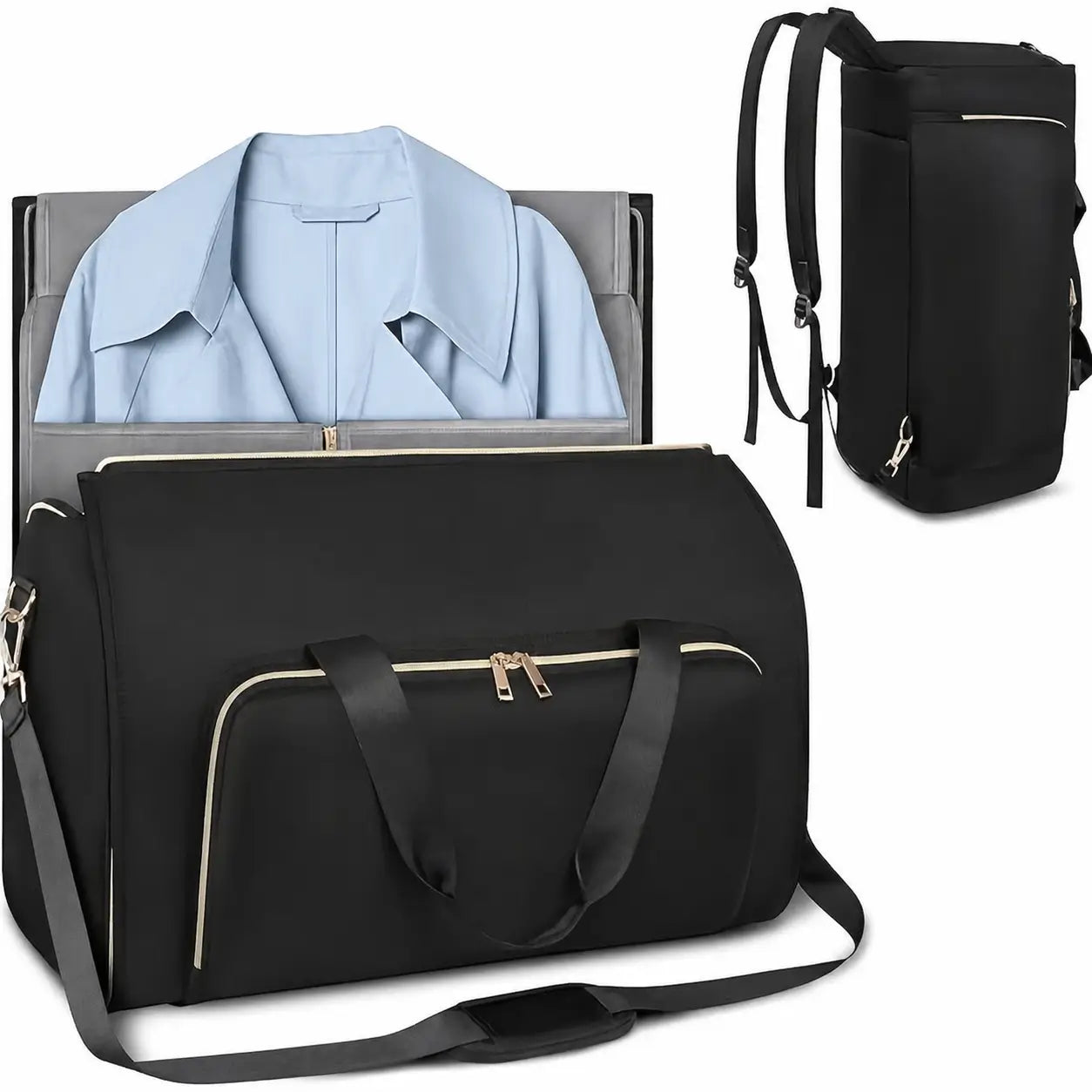 Bolsa weekender 57 L aprobada para avión con portatrajes desplegable, bolsillos con cierre y zapatero ventilado para viajes de fin de semana