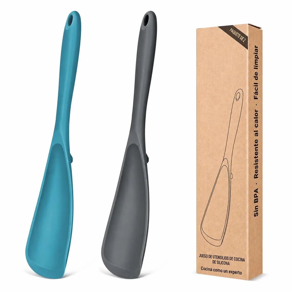 Cucharas Espátula de Silicón Grado Alimenticio, Paquete de 2, para Sartenes Antiadherentes