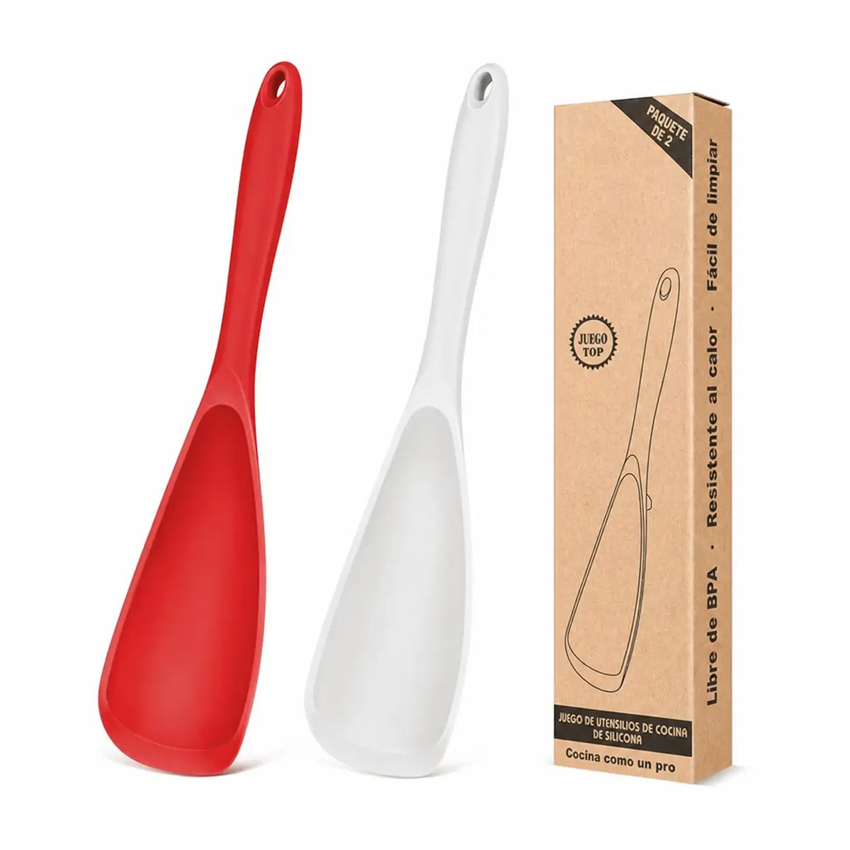 Cucharas Espátula de Silicón Grado Alimenticio, Paquete de 2, para Sartenes Antiadherentes