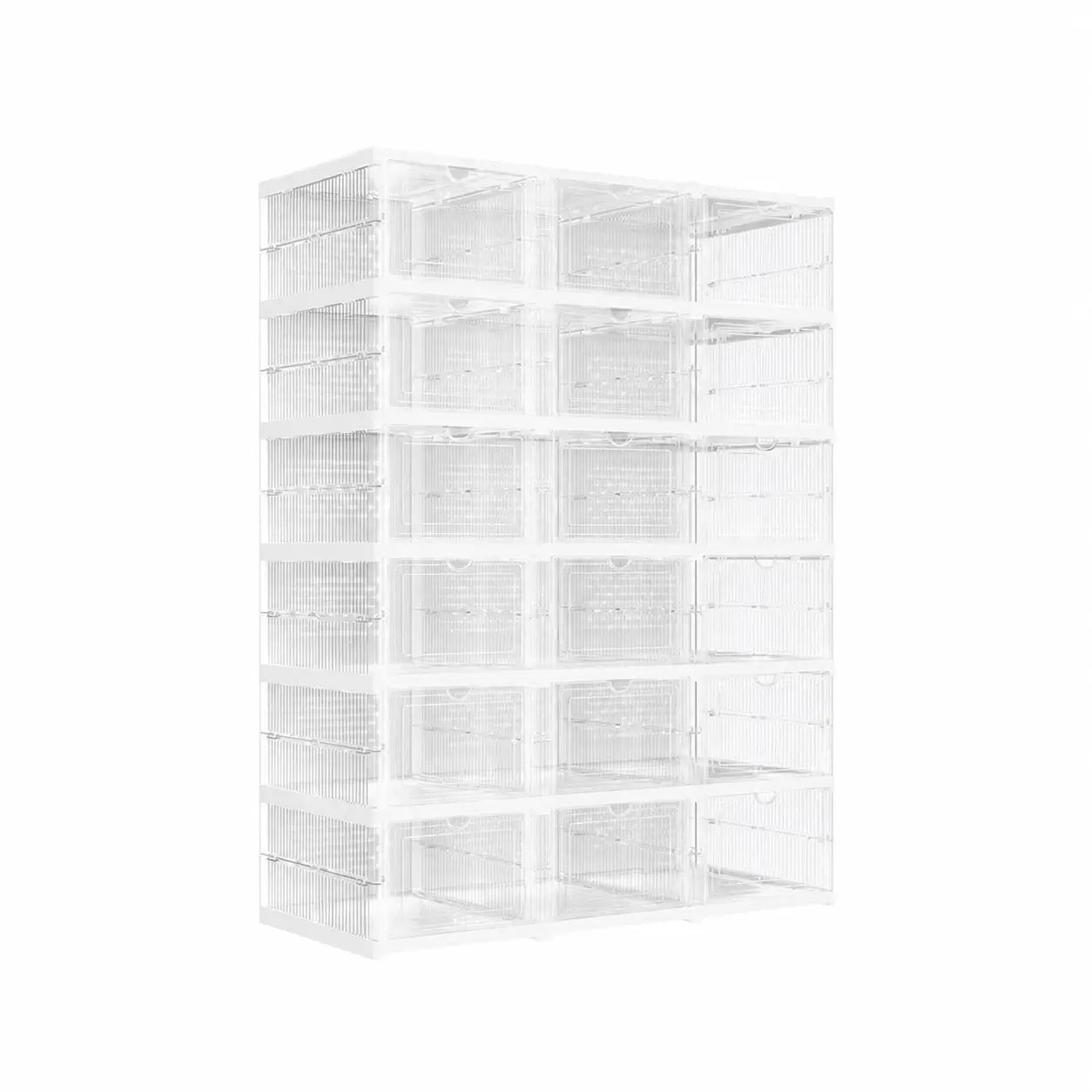 Zapatero plegable transparente con 6 cajas apilables para organizar tenis y zapatos hasta talla US 13 en clóset o entrada de casa