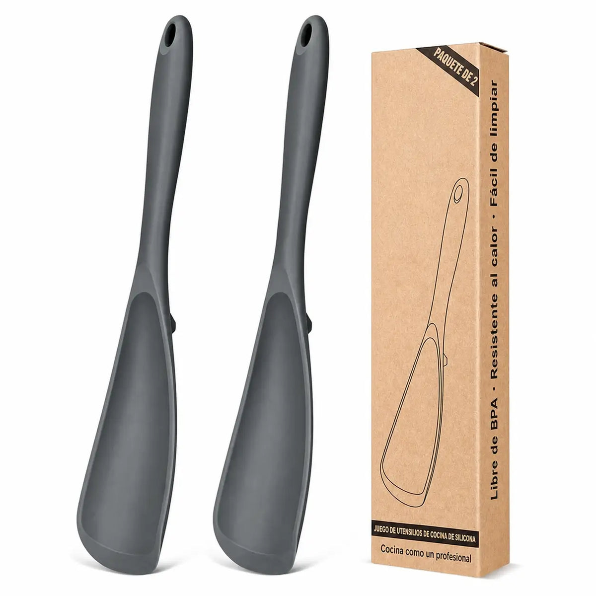 Cucharas Espátula de Silicón Grado Alimenticio, Paquete de 2, para Sartenes Antiadherentes