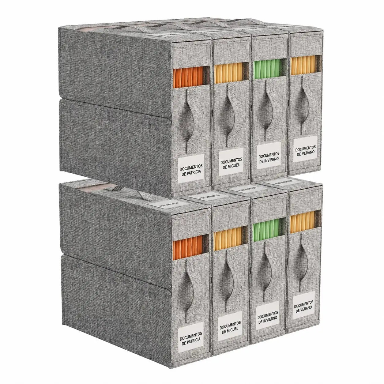 Set de 4 organizadores para sábanas con ventana transparente, cajas plegables para clóset de blancos king y queen con asa reforzada