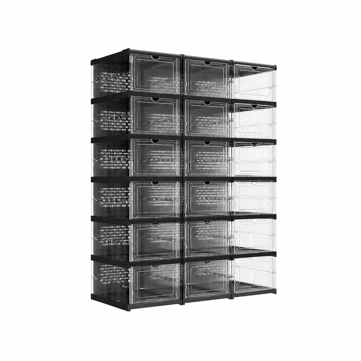 Zapatero plegable transparente con 6 cajas apilables para organizar tenis y zapatos hasta talla US 13 en clóset o entrada de casa