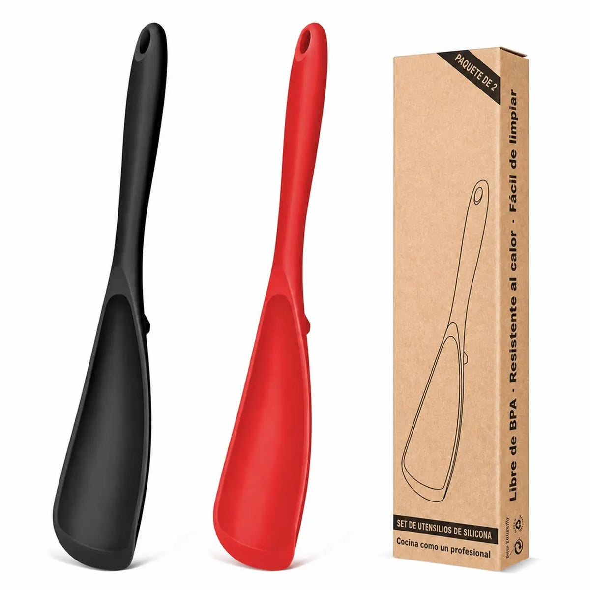Cucharas Espátula de Silicón Grado Alimenticio, Paquete de 2, para Sartenes Antiadherentes