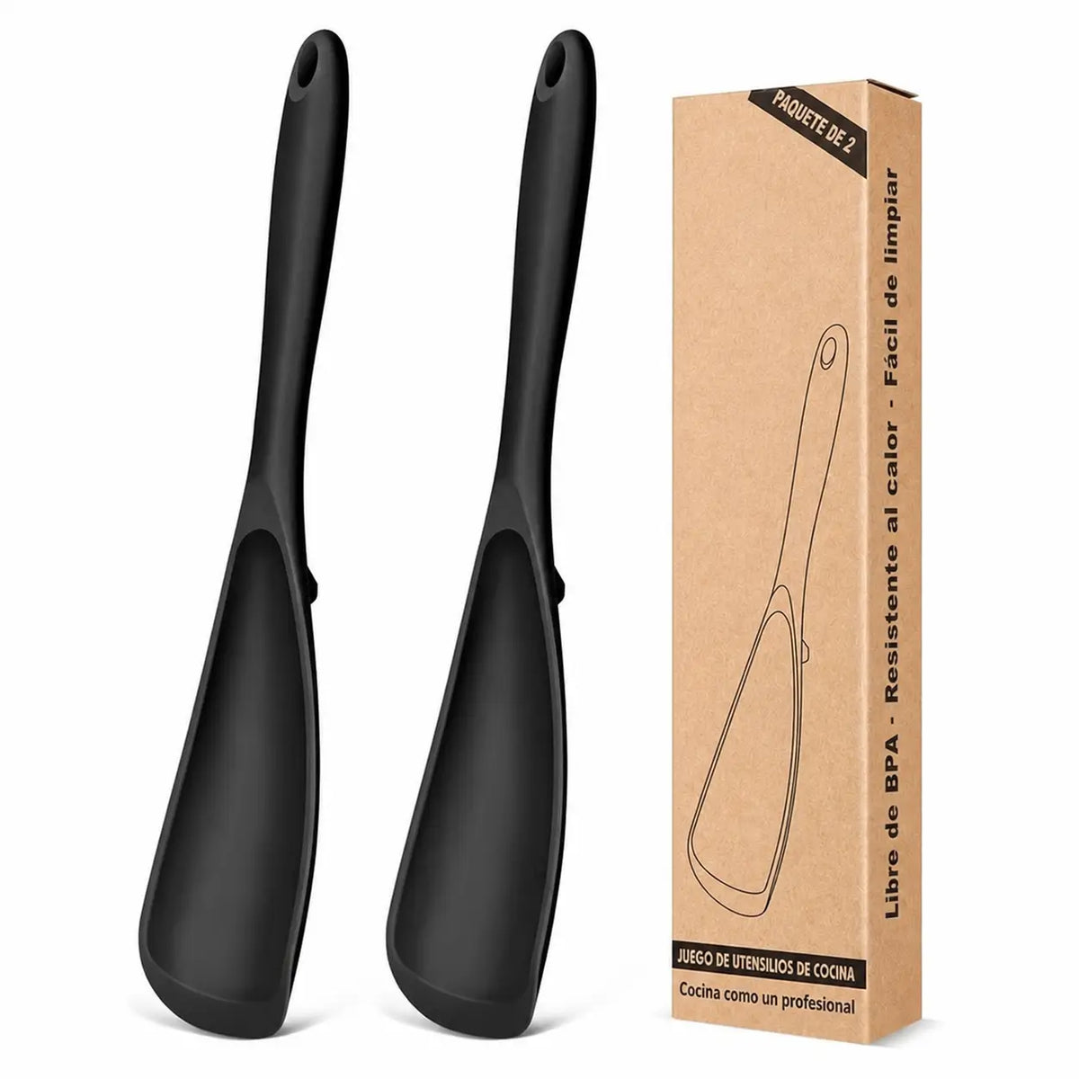 Cucharas Espátula de Silicón Grado Alimenticio, Paquete de 2, para Sartenes Antiadherentes