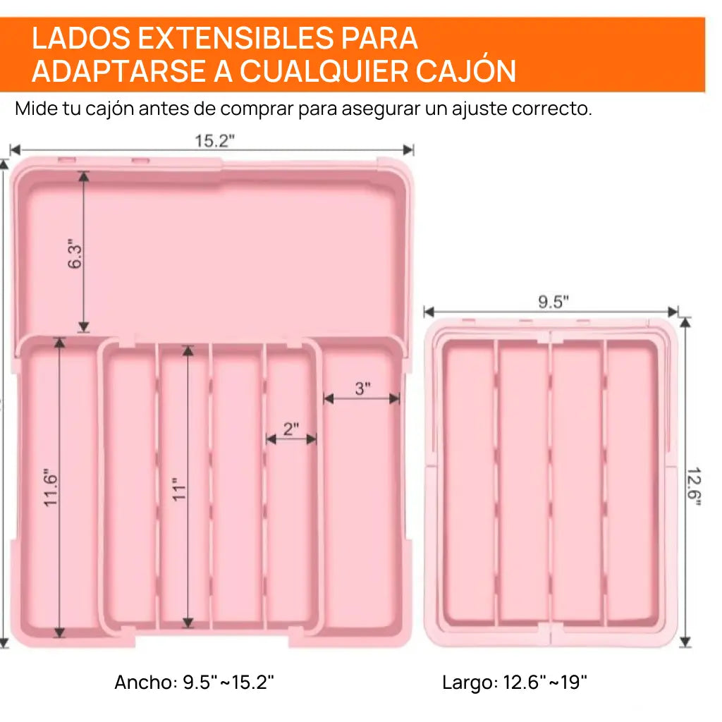 Organizador de cubiertos expandible con 9 compartimentos y base antideslizante para cajón