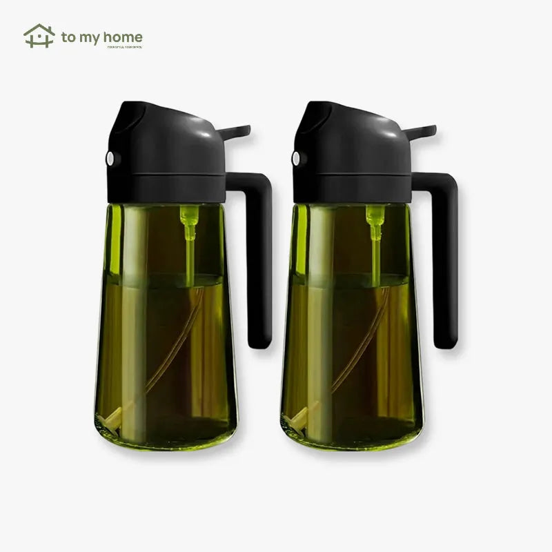 Kit 2 pulverizadores de aceite y vinagre 470 ml en vidrio oscuro, spray 2 en 1, apto para cocina, air fryer o parrilla de forma práctica