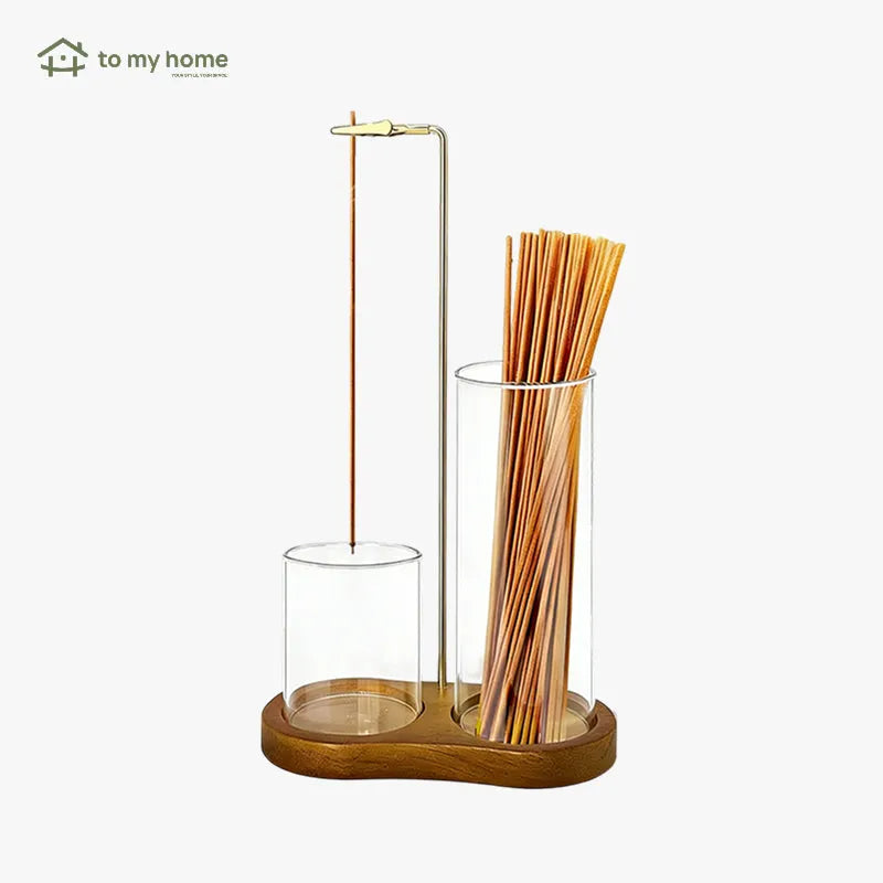 Porta incienso y vela 2 en 1 con base de madera, colector de cenizas en vidrio y difusor aromático decorativo, elegante y funcional para hogar