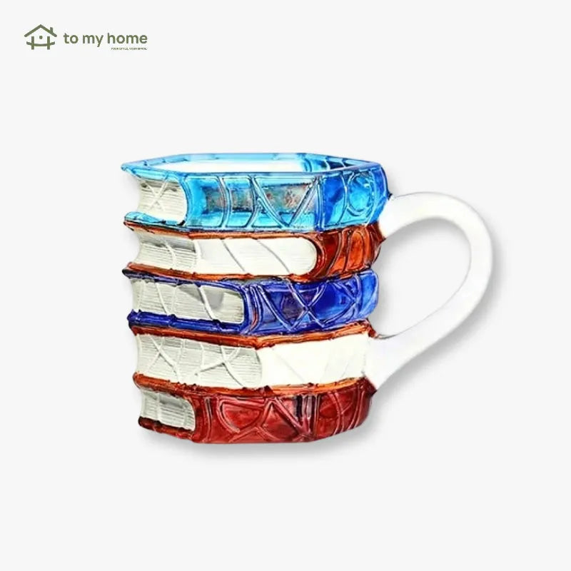 Taza de cerámica 3D con libros apilados, diseño creativo y artístico, acabado delicado, regalo perfecto para amantes de la lectura y decoración funcional