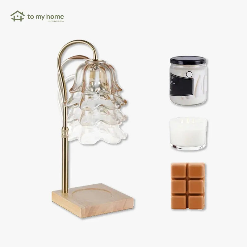 Lámpara calentadora de velas en forma de flor con dos focos, altura ajustable, temporizador y vidrio decorativo para ambiente romántico y cálido