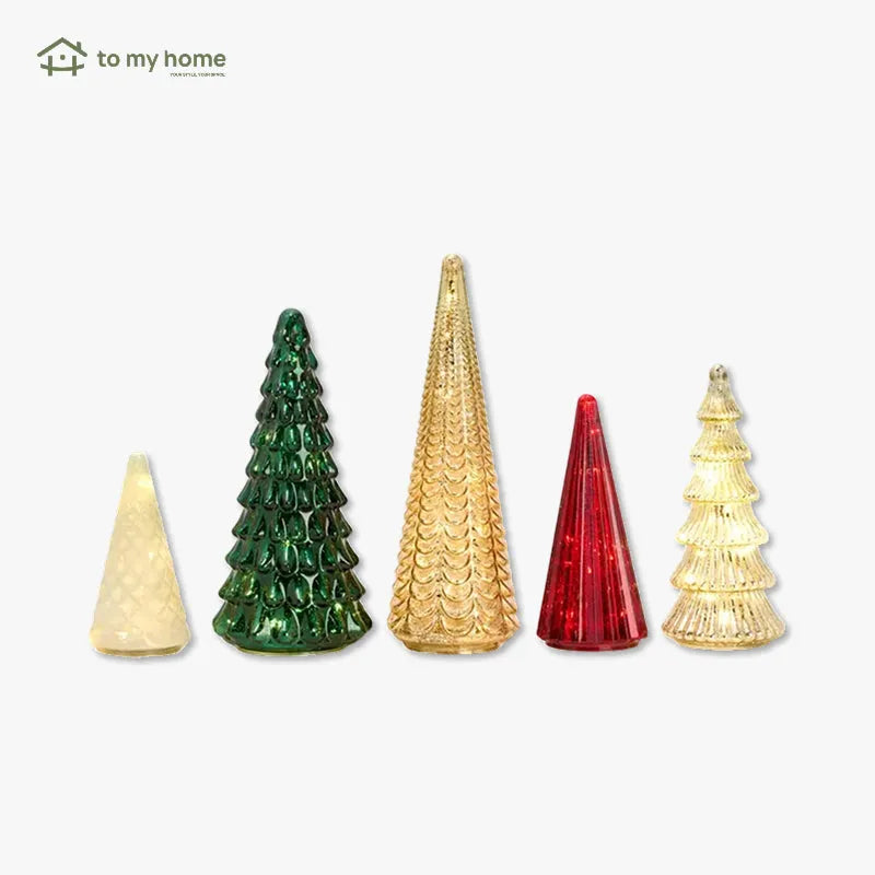 Colección BFF de 5 árboles decorativos de vidrio mercurio iluminados, perfectos para decoración elegante, sofisticada y ambiente moderno en interiores